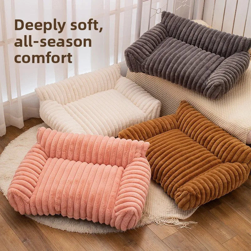 Soft Striped Pet Bed for Small Medium Dogs Cats Comfortable Plush Puppy Bed Winter Warm Cat Bed Sofa Removable Washable Cat Nest