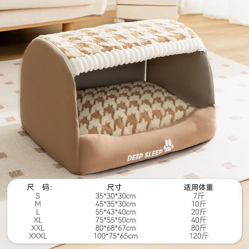 Dog Den Large-sized Dogs' Winter and Autumn Warmth Preservation Quilted Cat Den Drawer House Pet Bed Golden Retriever Washable