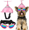 ATUBAN Dog Helmet and Goggles with Cute Propeller for Small Medium Dogs Adjustable Puppy Sun Hat and Sunglasse Summer Riding Set