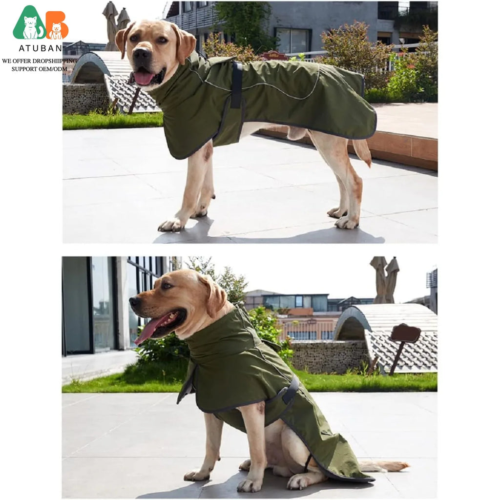 ATUBAN Dog Raincoat -Waterproof Winter Jacket with Velvet Inner, Reflective Strip,Soft Fleece Lining Warm Outerwear for Outdoors