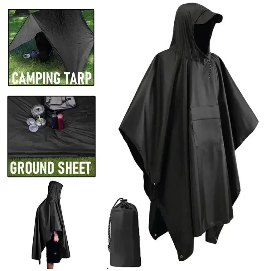 Multipurpose Outdoor Rainwear Hoodie Poncho with Sleeves for Motorcycle Camping Hiking Travel Tent Protection