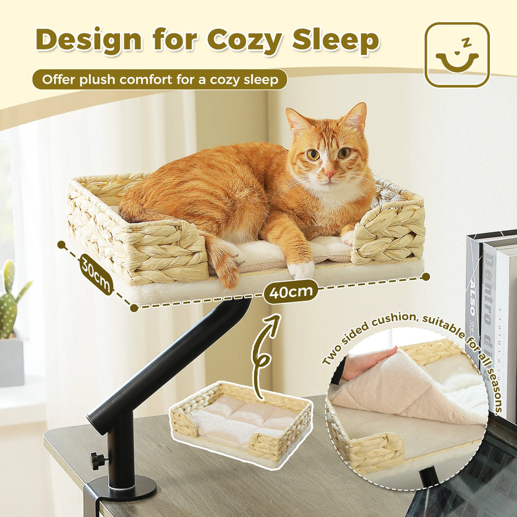 Cat Desk Bed, 360° Rotatable Cat Bed Stand for Indoor Cats