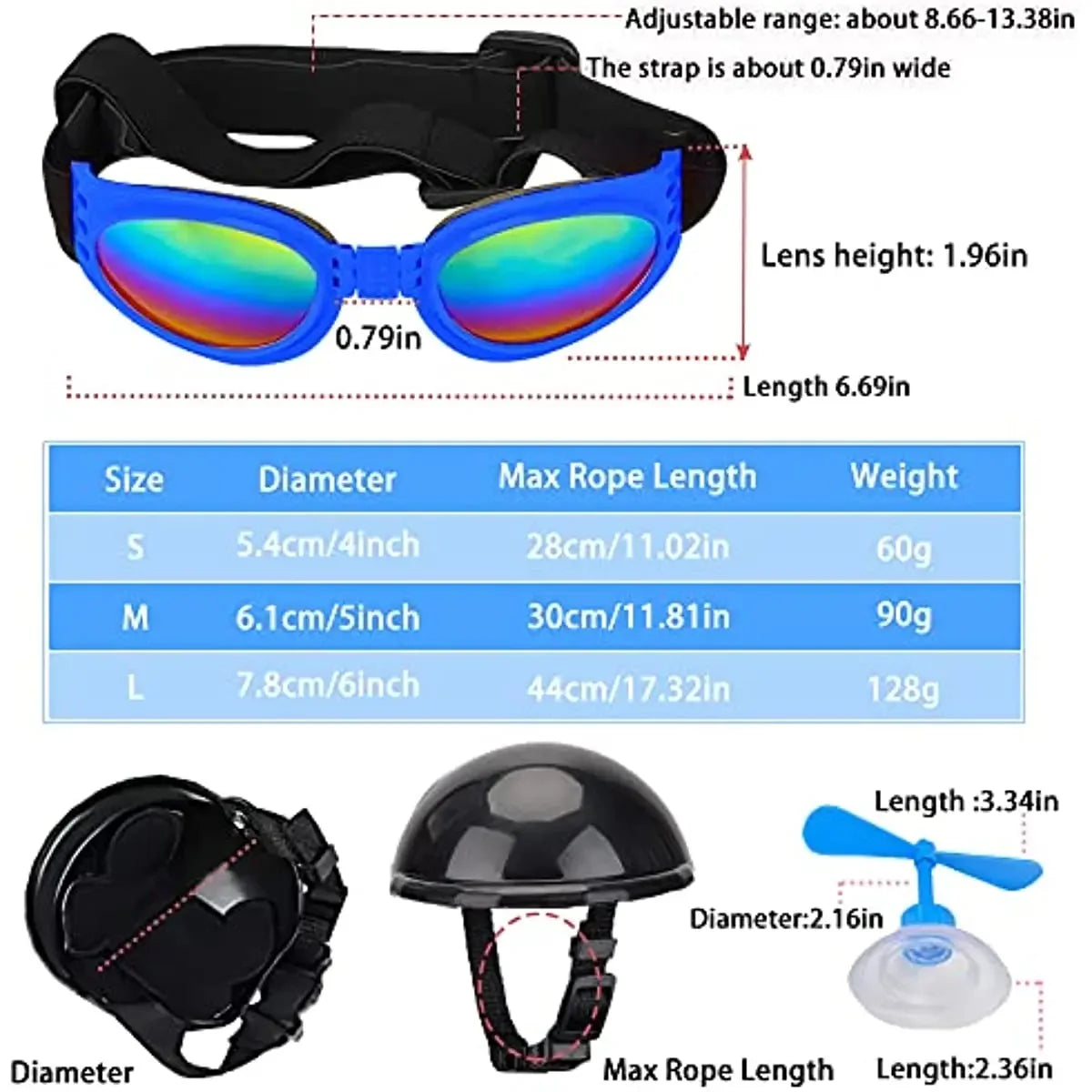 ATUBAN Dog Helmet and Goggles with Cute Propeller for Small Medium Dogs Adjustable Puppy Sun Hat and Sunglasse Summer Riding Set