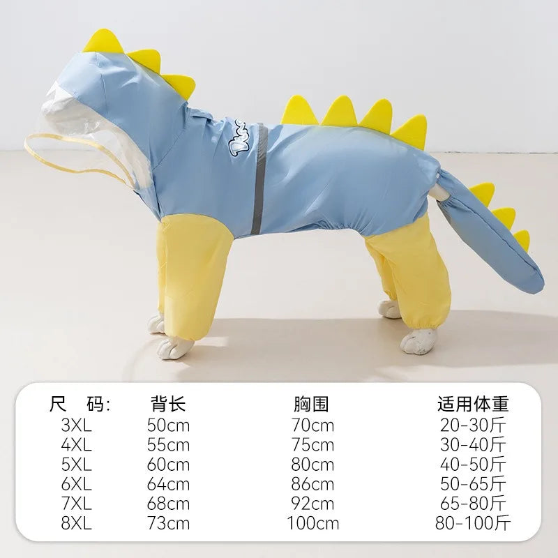 Large Dog Dinosaur Raincoat Golden Retriever Four Legged Waterproof Clothes Pet Summer All Inclusive With Tail Stereo Rain Ponch