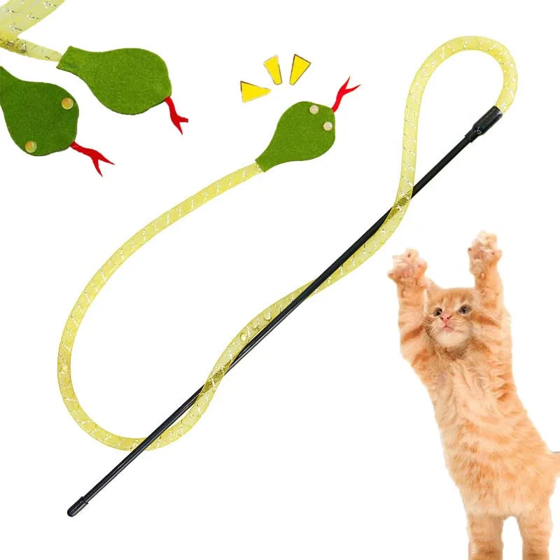 Cat Toy Cat Teaser Stick With Bell Squeaky Felt Snake Interactive Kitten Toy Bite-resistant Teeth Cleaning Cat Toy Supplies