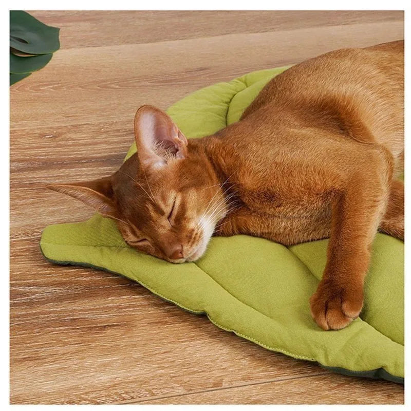 1pc Cozy Leaf-Shaped Pet Mat Soft Washable Polyester Bed Chew-Resistant Rectangle Sleep Pad for Cats Dogs Pet Sleeping Mat