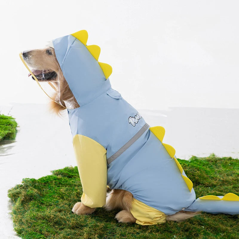 Large Dog Dinosaur Raincoat Golden Retriever Four Legged Waterproof Clothes Pet Summer All Inclusive With Tail Stereo Rain Ponch