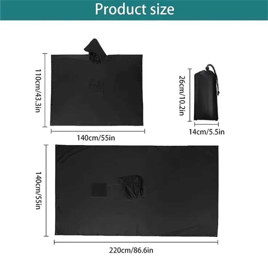 Multipurpose Outdoor Rainwear Hoodie Poncho with Sleeves for Motorcycle Camping Hiking Travel Tent Protection