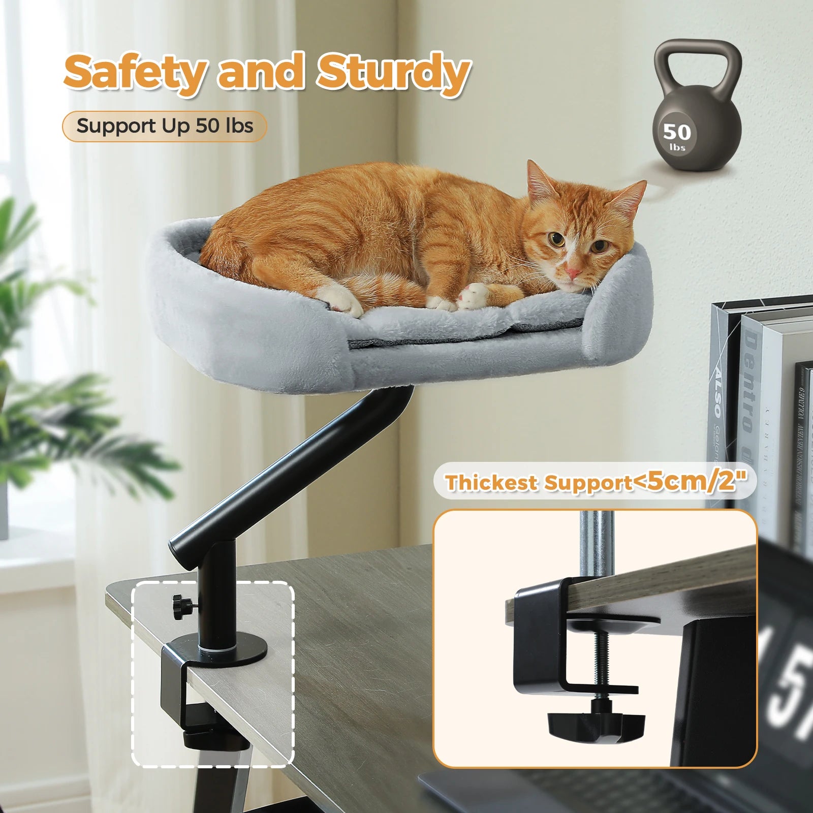 Cat Desk Bed, 360° Rotatable Cat Bed Stand for Indoor Cats, Adjustable Cat Basket, Cats Hammock for Table, Soft Cat Bed for Desk