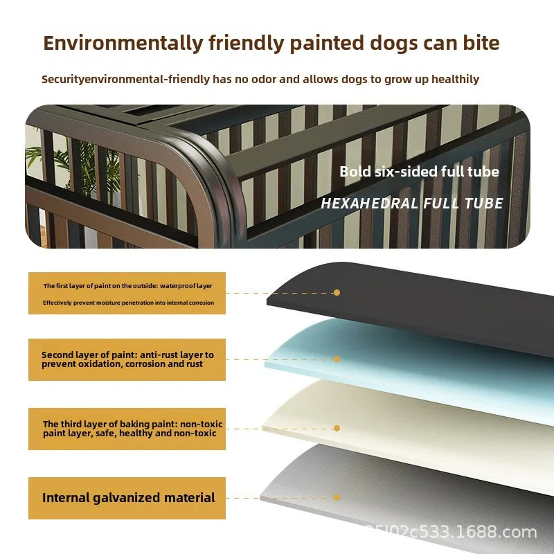 Reinforced Anti-Bite Dog Crate, Galvanized Metal Indoor Dog Kennel with 360° Full Protection & Plastic Tray for All Dog Sizes