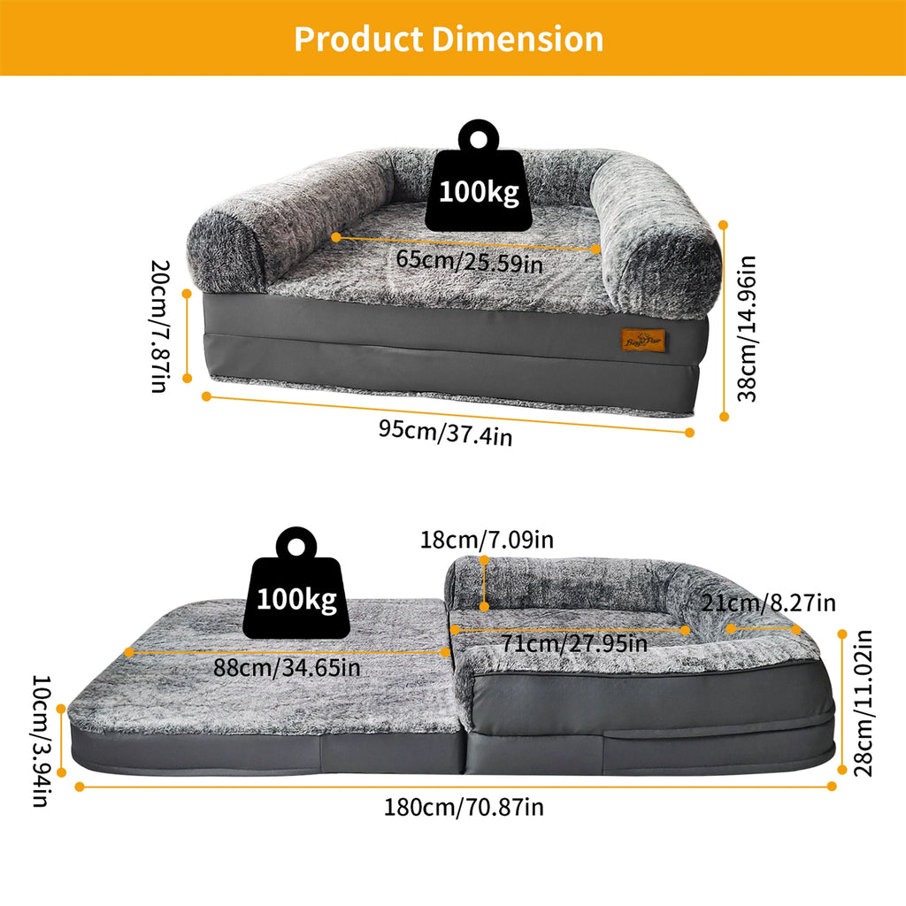 180cm Long Human Size Dog Bed for Adults and Pets to Nap Foldable Calming Pet Bed Plush Cover Orthopedic Sponge Base