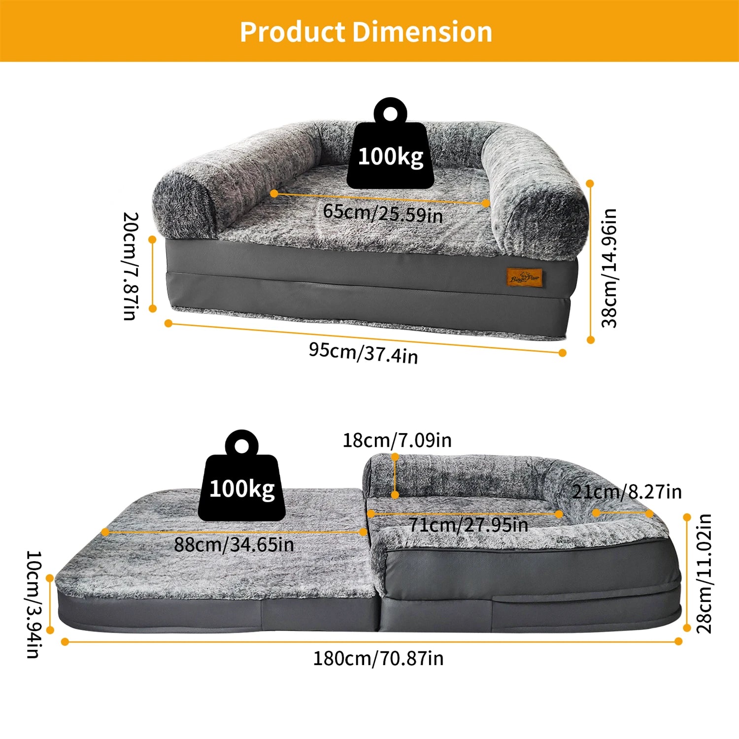 180cm Long Human Size Dog Bed for Adults and Pets to Nap Foldable Calming Pet Bed Plush Cover Orthopedic Sponge Base