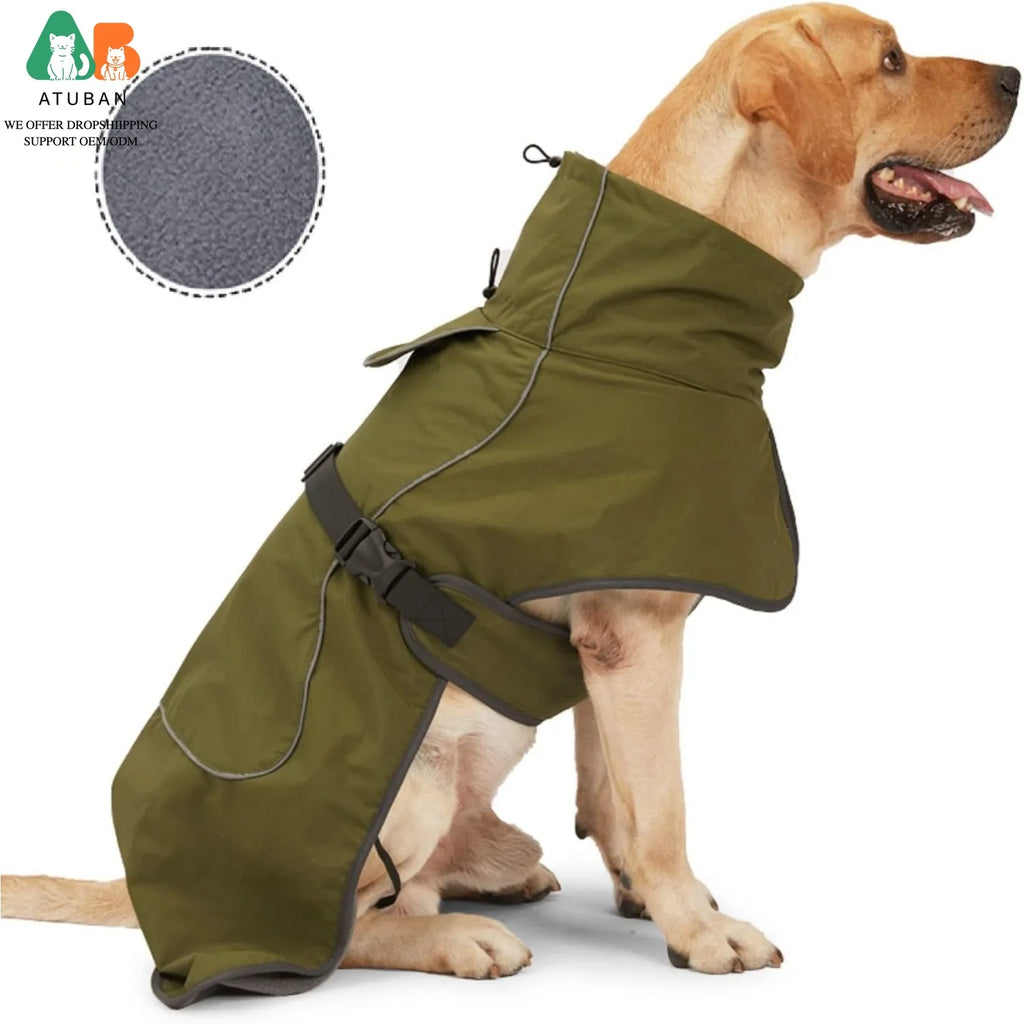 ATUBAN Dog Raincoat -Waterproof Winter Jacket with Velvet Inner, Reflective Strip,Soft Fleece Lining Warm Outerwear for Outdoors