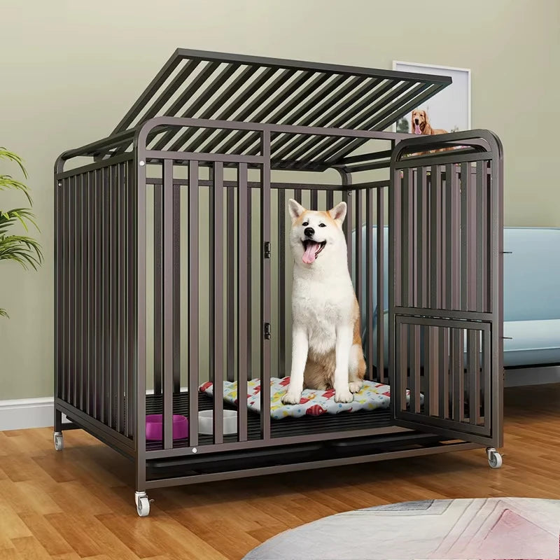 Reinforced Anti-Bite Dog Crate, Galvanized Metal Indoor Dog Kennel with 360° Full Protection & Plastic Tray for All Dog Sizes