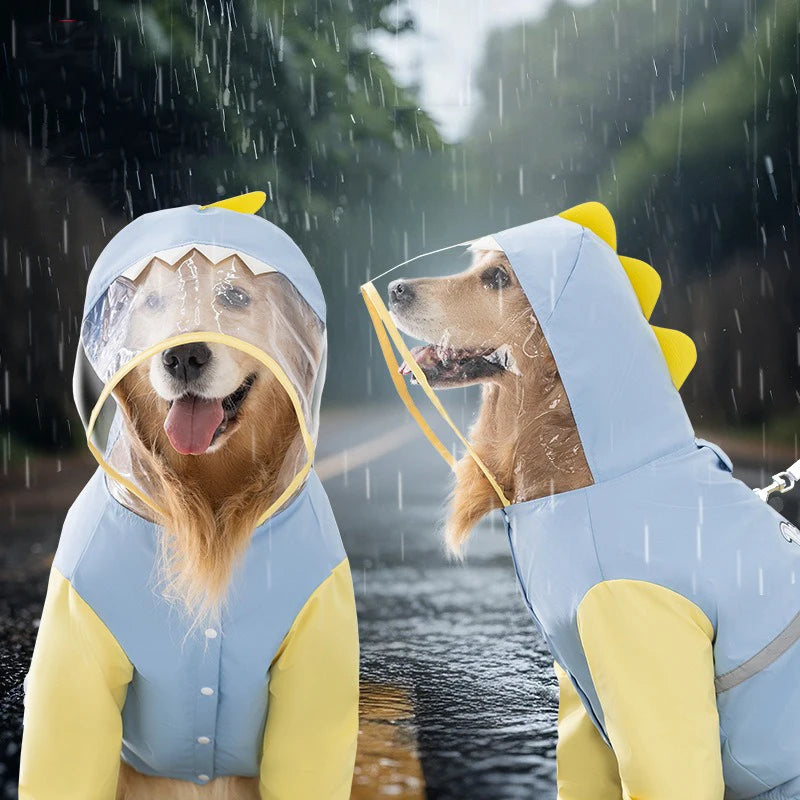 Large Dog Dinosaur Raincoat Golden Retriever Four Legged Waterproof Clothes Pet Summer All Inclusive With Tail Stereo Rain Ponch