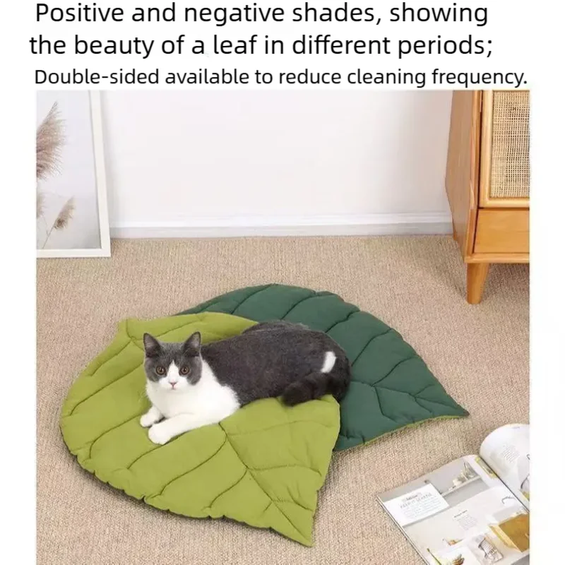 1pc Cozy Leaf-Shaped Pet Mat Soft Washable Polyester Bed Chew-Resistant Rectangle Sleep Pad for Cats Dogs Pet Sleeping Mat