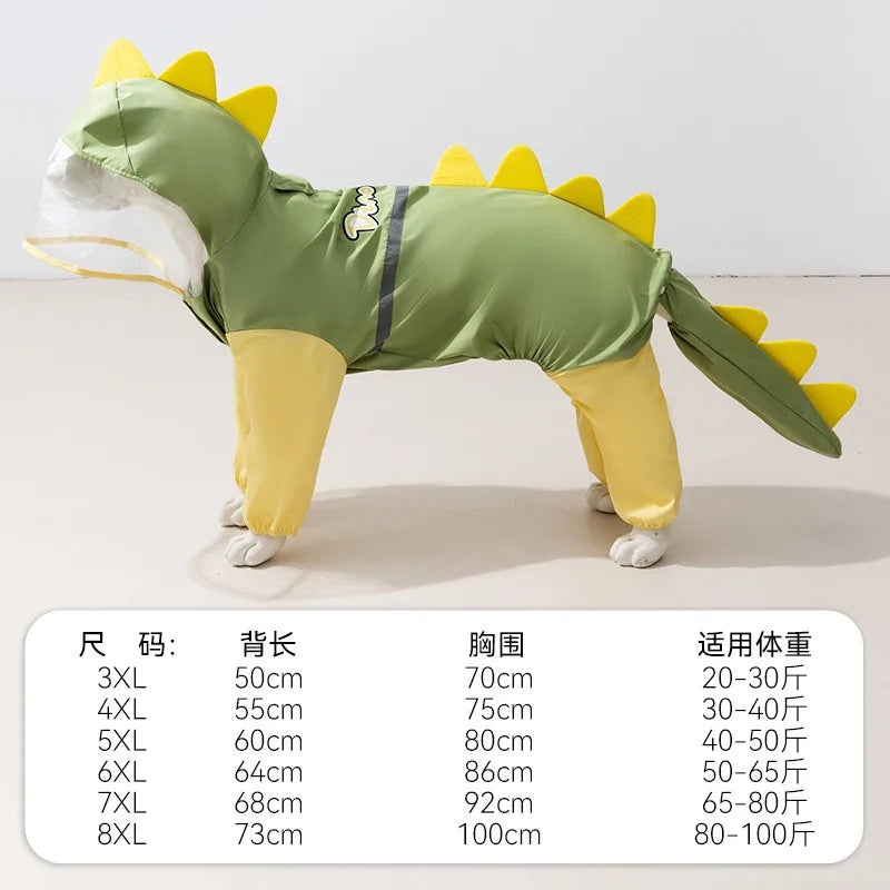 Large Dog Dinosaur Raincoat Golden Retriever Four Legged Waterproof Clothes Pet Summer All Inclusive With Tail Stereo Rain Ponch