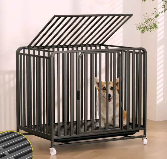Reinforced Anti-Bite Dog Crate, Galvanized Metal Indoor Dog Kennel with 360° Full Protection & Plastic Tray for All Dog Sizes