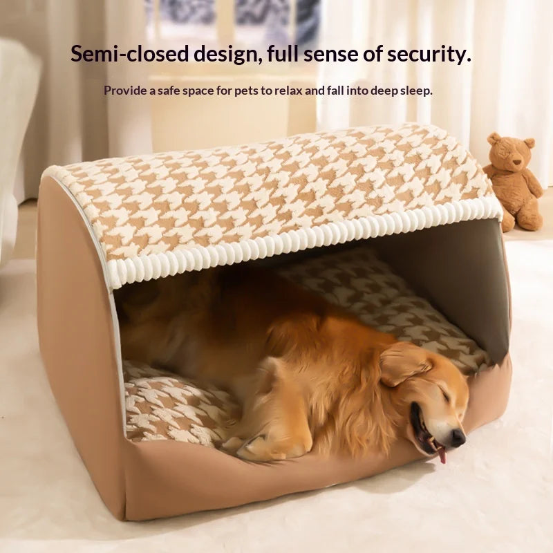 Dog Den Large-sized Dogs' Winter and Autumn Warmth Preservation Quilted Cat Den Drawer House Pet Bed Golden Retriever Washable