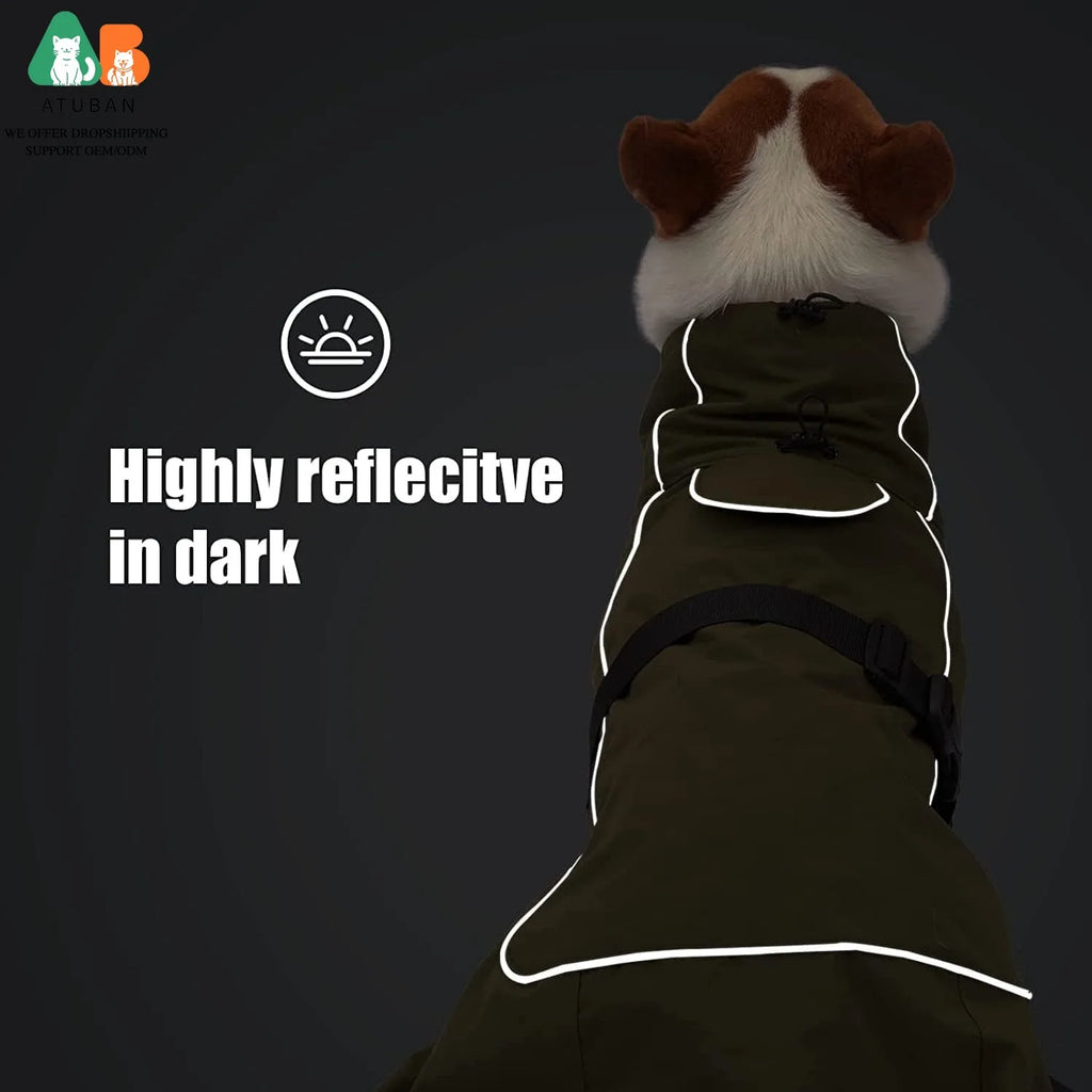 ATUBAN Dog Raincoat -Waterproof Winter Jacket with Velvet Inner, Reflective Strip,Soft Fleece Lining Warm Outerwear for Outdoors