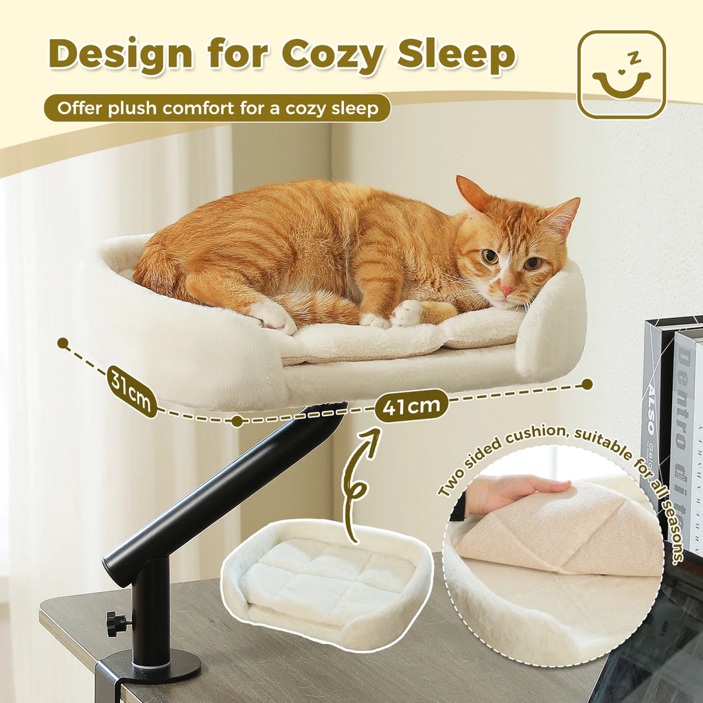 Cat Desk Bed, 360° Rotatable Cat Bed Stand for Indoor Cats