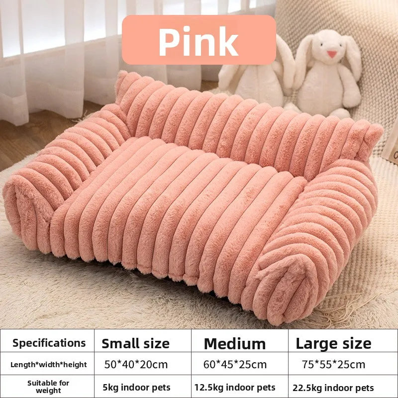 Soft Striped Pet Bed for Small Medium Dogs Cats Comfortable Plush Puppy Bed Winter Warm Cat Bed Sofa Removable Washable Cat Nest