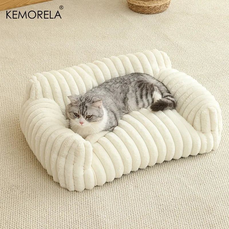 1PCS Cat Sofa Bed-Soft Polyester Pet Bed with Striped Design, Breathable for All Seasons,Suitable for Small to Medium Cat