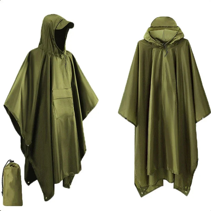 Multipurpose Outdoor Rainwear Hoodie Poncho with Sleeves for Motorcycle Camping Hiking Travel Tent Protection