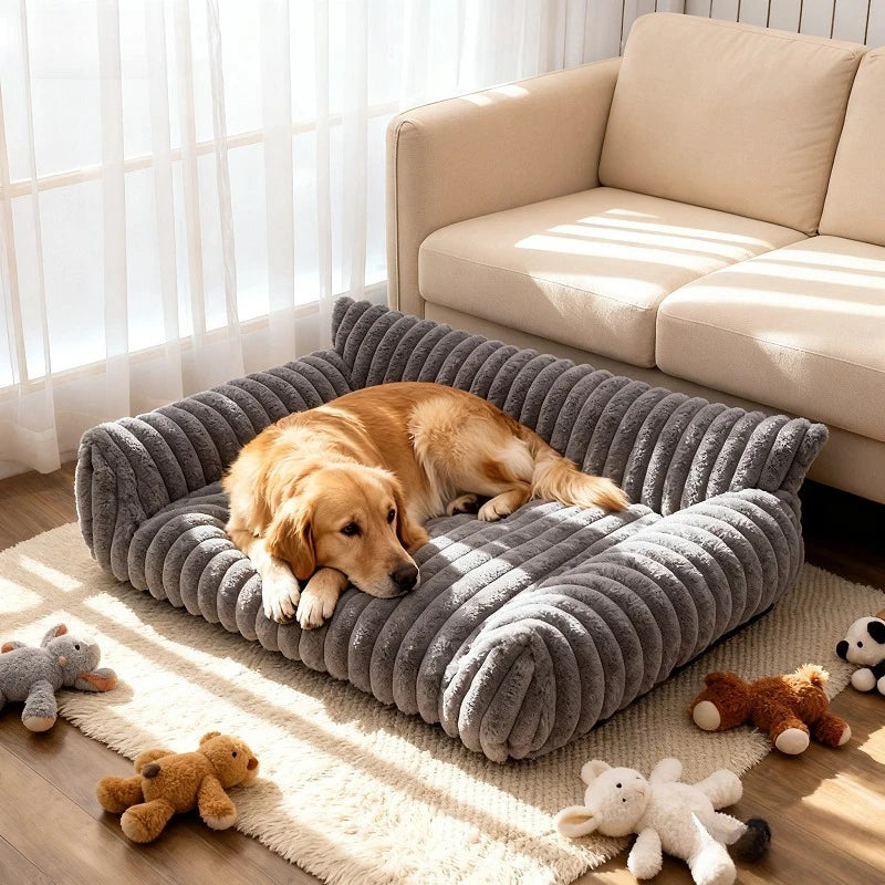 Soft Striped Pet Bed for Small Medium Dogs Cats Comfortable Plush Puppy Bed Winter Warm Cat Bed Sofa Removable Washable Cat Nest