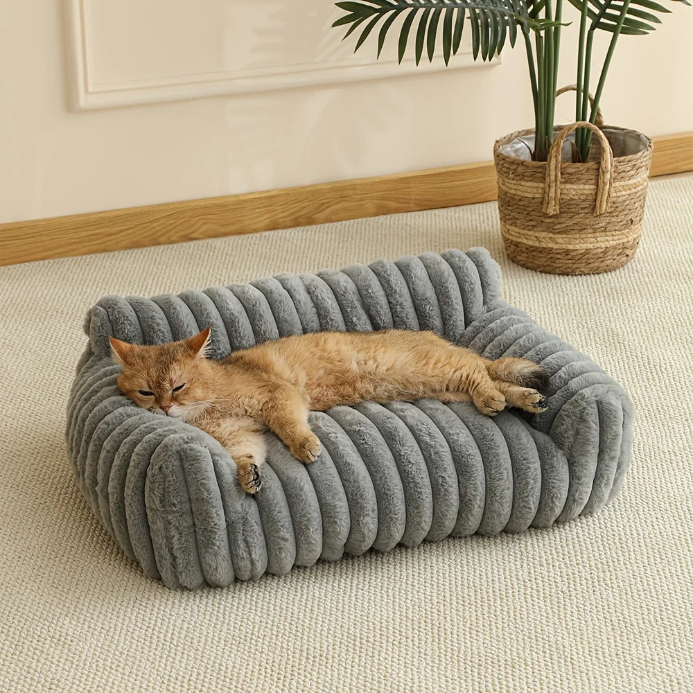 1PCS Cat Sofa Bed-Soft Polyester Pet Bed with Striped Design, Breathable for All Seasons,Suitable for Small to Medium Cat
