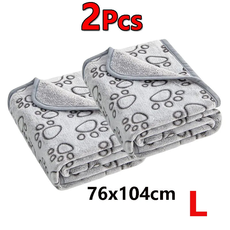 2PCS Soft Fluffy High Quality Dog Blanket Cute Cartoon Pattern Paw Print Large Dog Pet Mat Warm Comfortable Blanket for Dog Cat