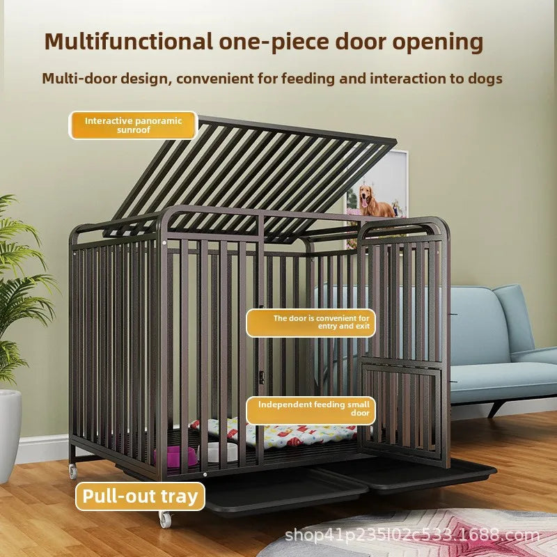 Reinforced Anti-Bite Dog Crate, Galvanized Metal Indoor Dog Kennel with 360° Full Protection & Plastic Tray for All Dog Sizes