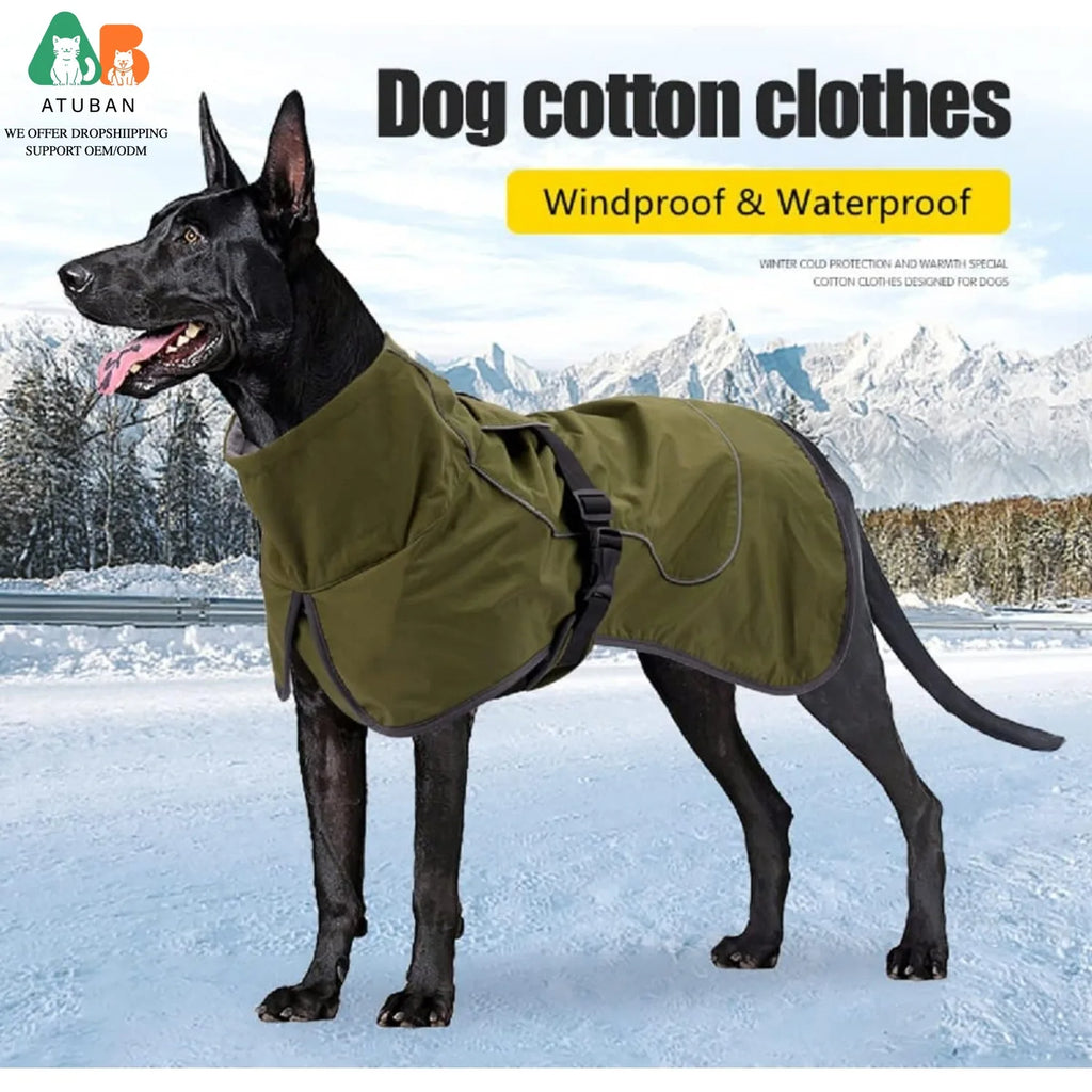 ATUBAN Dog Raincoat -Waterproof Winter Jacket with Velvet Inner, Reflective Strip,Soft Fleece Lining Warm Outerwear for Outdoors
