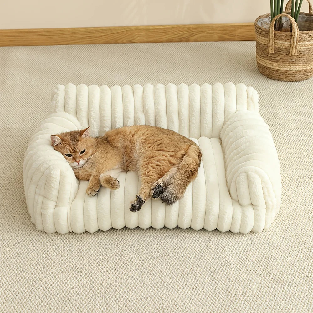1PCS Cat Sofa Bed-Soft Polyester Pet Bed with Striped Design, Breathable for All Seasons,Suitable for Small to Medium Cat