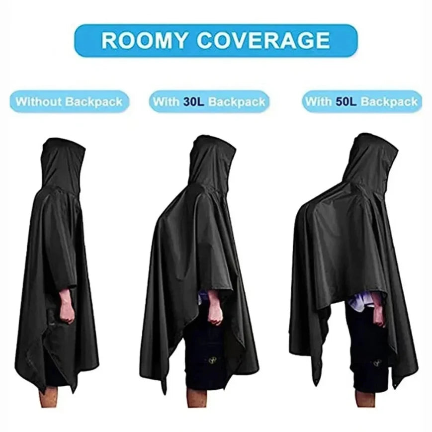 Multipurpose Outdoor Rainwear Hoodie Poncho with Sleeves for Motorcycle Camping Hiking Travel Tent Protection