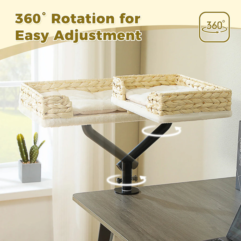 Cat Desk Bed, 360° Rotatable Cat Bed Stand for Indoor Cats
