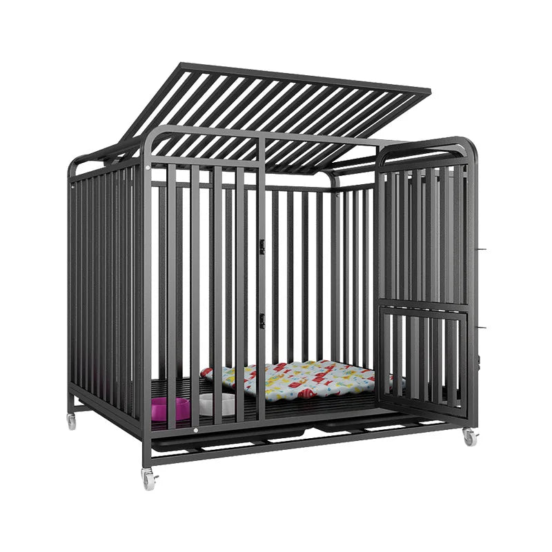 Reinforced Anti-Bite Dog Crate, Galvanized Metal Indoor Dog Kennel with 360° Full Protection & Plastic Tray for All Dog Sizes