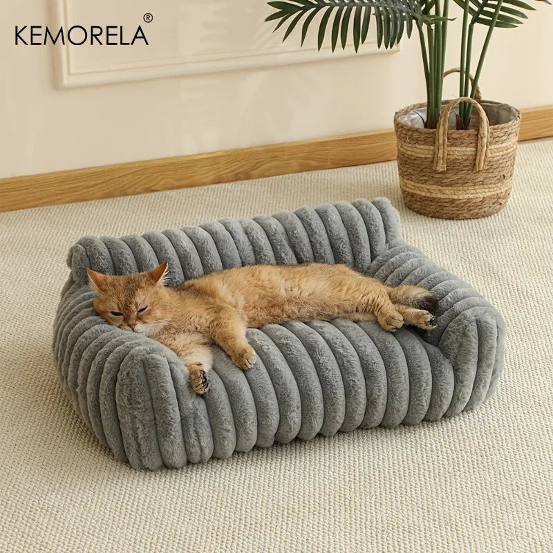 1PCS Cat Sofa Bed-Soft Polyester Pet Bed with Striped Design, Breathable for All Seasons,Suitable for Small to Medium Cat