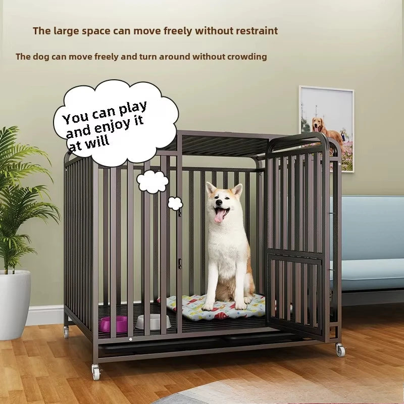 Reinforced Anti-Bite Dog Crate, Galvanized Metal Indoor Dog Kennel with 360° Full Protection & Plastic Tray for All Dog Sizes