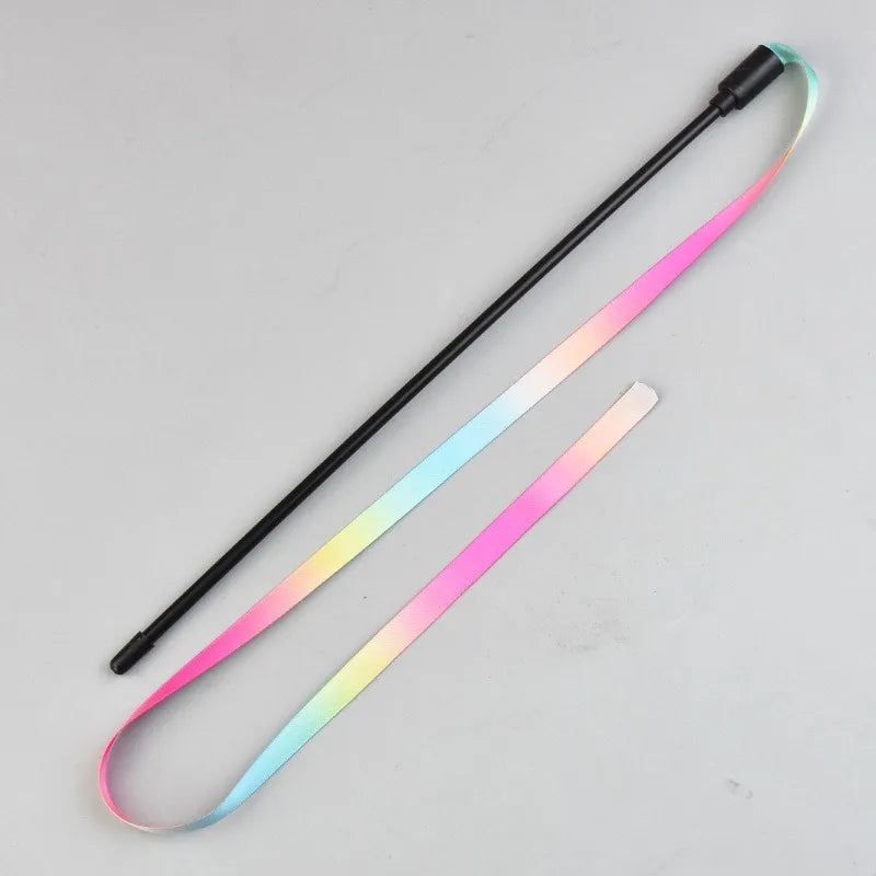 Interactive Cat Toys Teasing Catd Stick Funny Rainbow Strips Cat Stick Toys Kitten Playing Teaser Wand Toy Pet Supplies