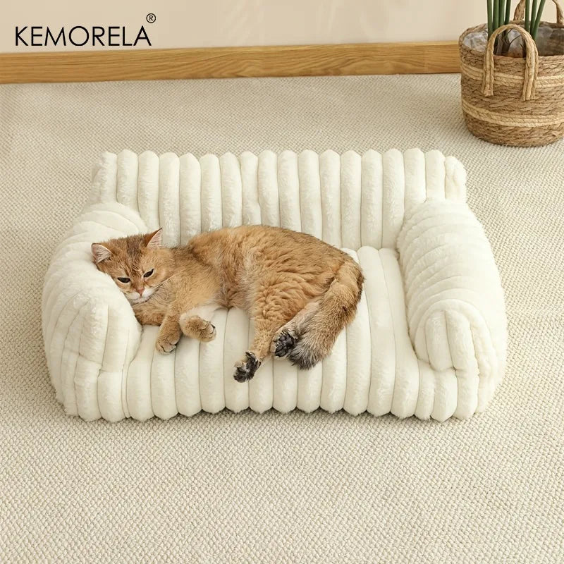 1PCS Cat Sofa Bed-Soft Polyester Pet Bed with Striped Design, Breathable for All Seasons,Suitable for Small to Medium Cat